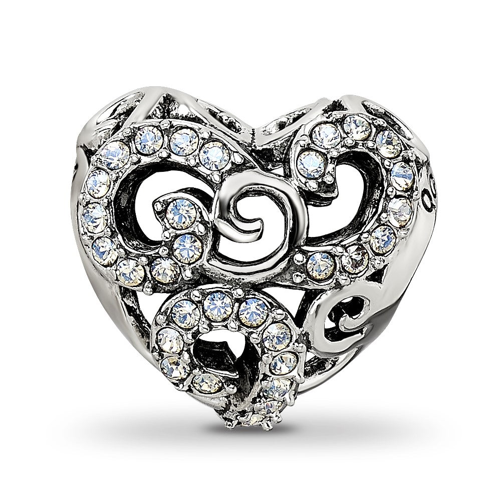 Sterling Silver Reflections Crystal Filigree Heart Bead