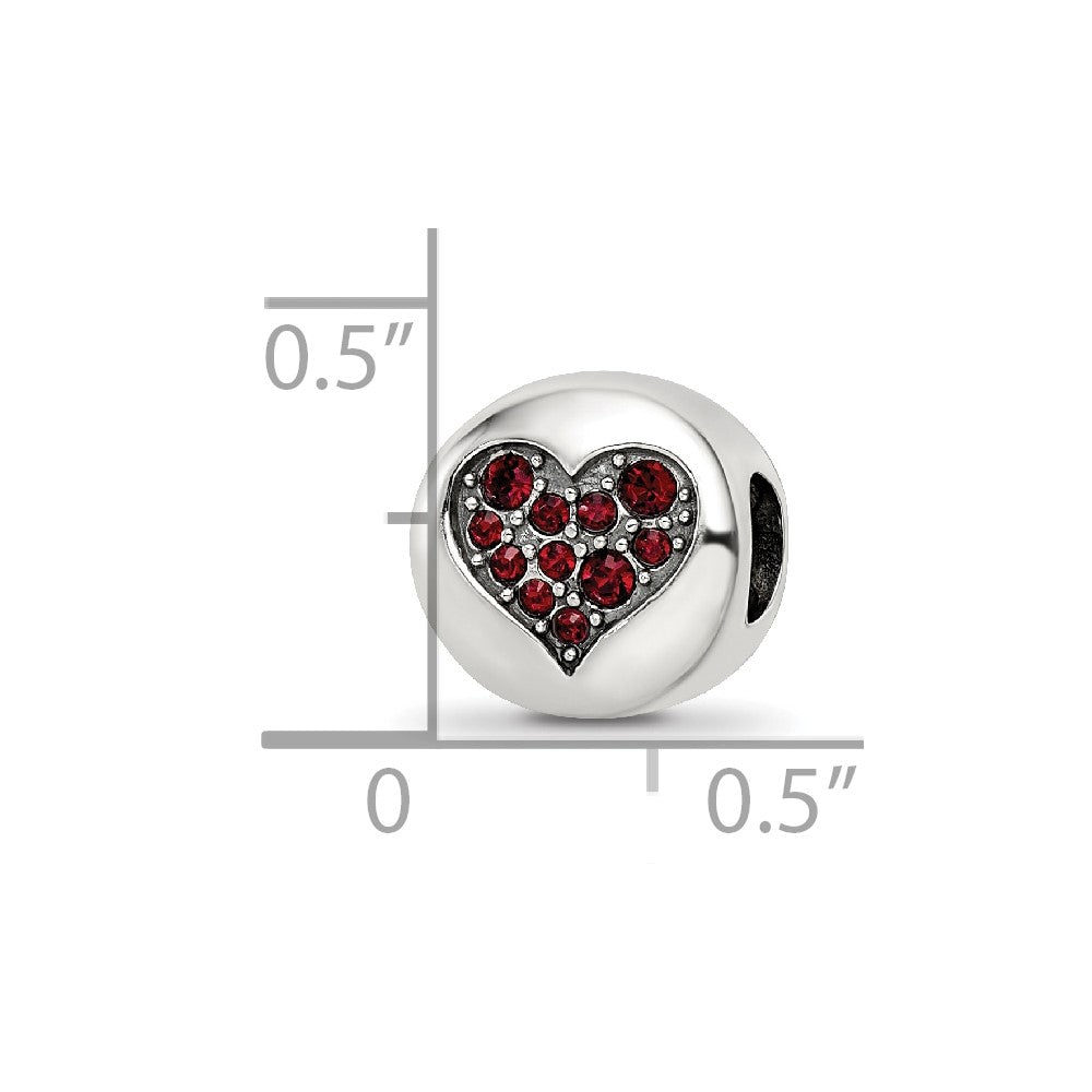 Sterling Silver Reflections Jan Red Crystal Faith Heart Bead
