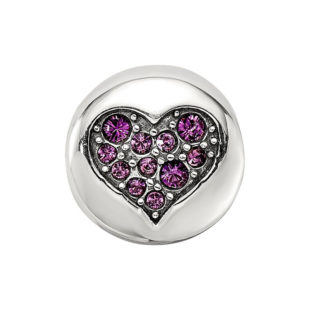 Sterling Silver Reflections Feb Purple Crystal Peace Heart Bead