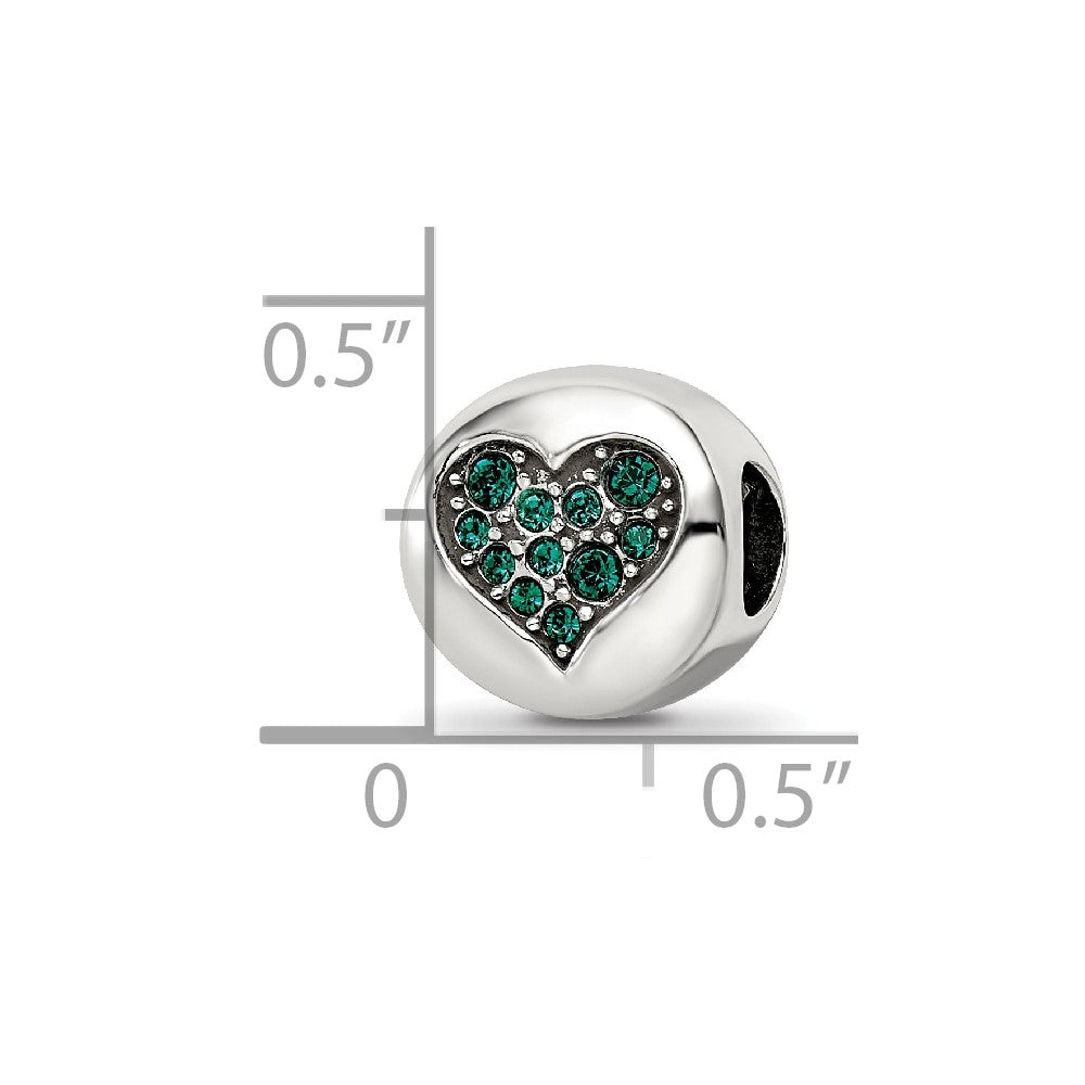 Sterling Silver Reflections May Green Crystal Success Heart Bead