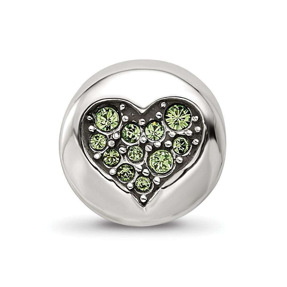 Sterling Silver Reflections Aug Lt Gn Crystal Strength Heart Bead
