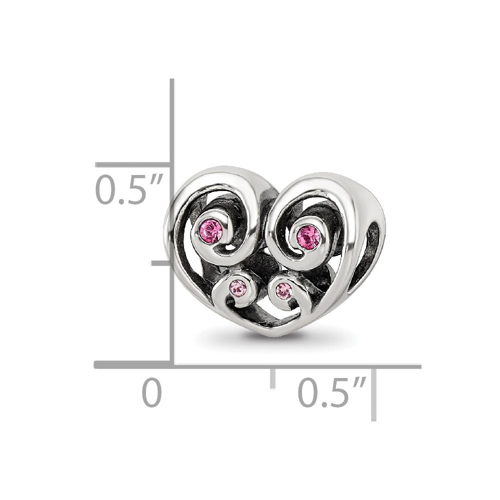 Sterling Silver Reflections Pink Crystal Twin Heart Bead