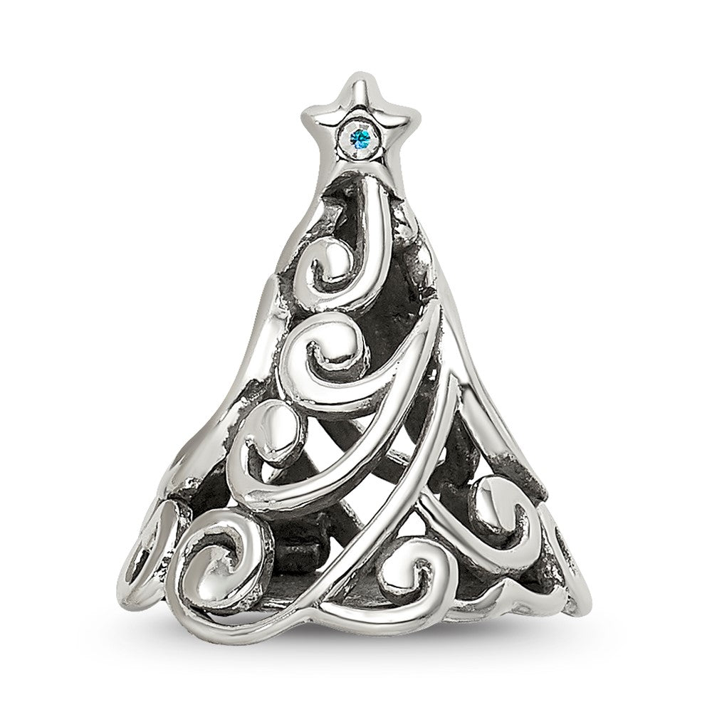 Sterling Silver Reflections Crystal Filigree Christmas Tree Bead