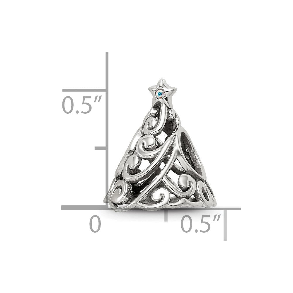 Sterling Silver Reflections Crystal Filigree Christmas Tree Bead