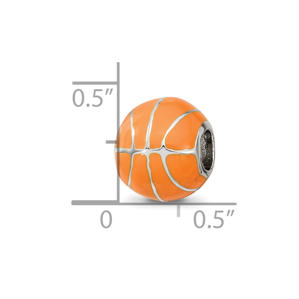 Sterling Silver Reflections Rhodium-plated Orange Enamel Basketball Bead