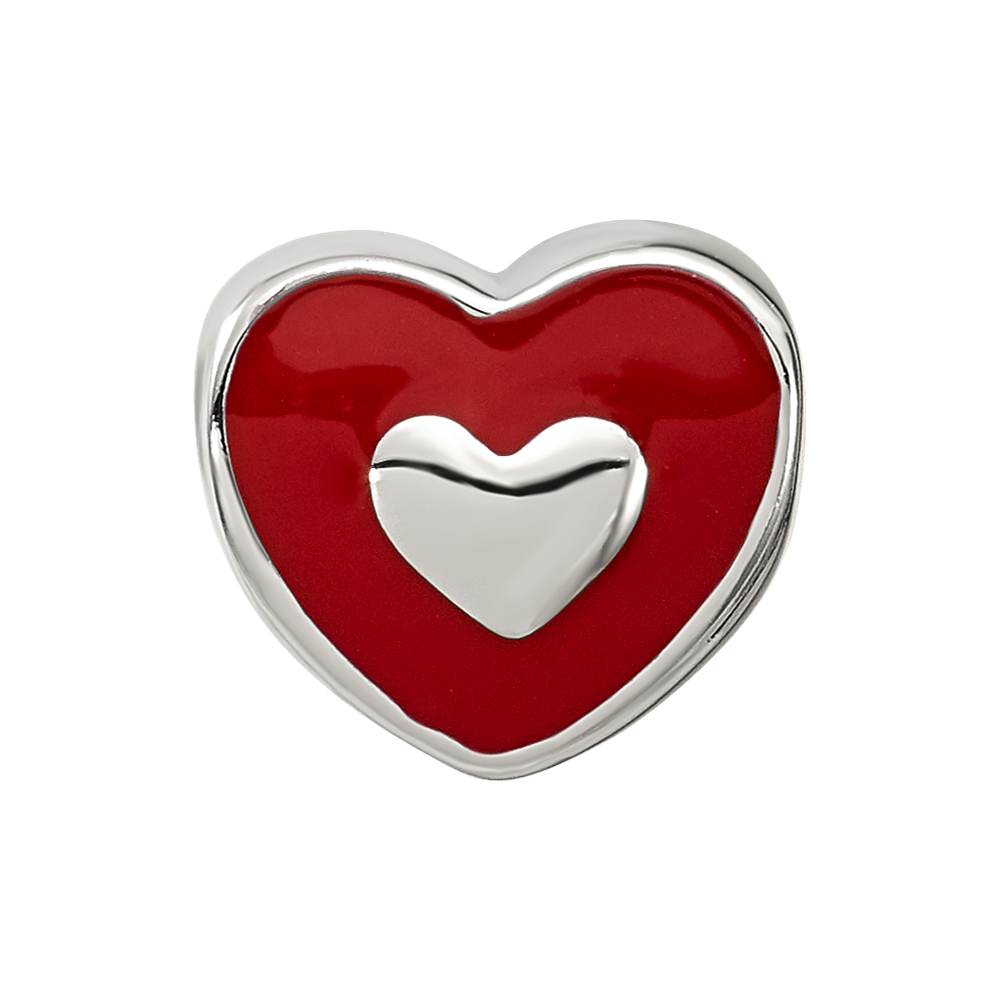 Sterling Silver Reflections Rh-plated Red Enamel LOVE & Heart Bead