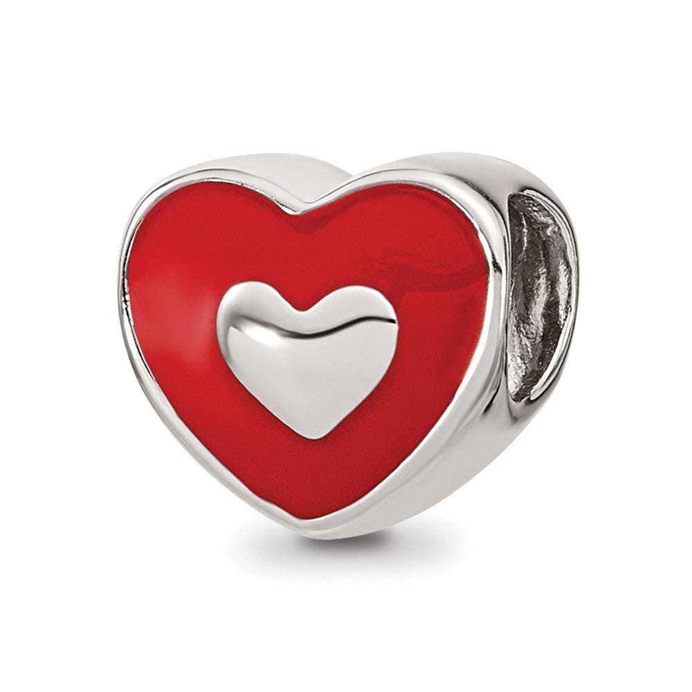 Sterling Silver Reflections Rh-plated Red Enamel LOVE & Heart Bead