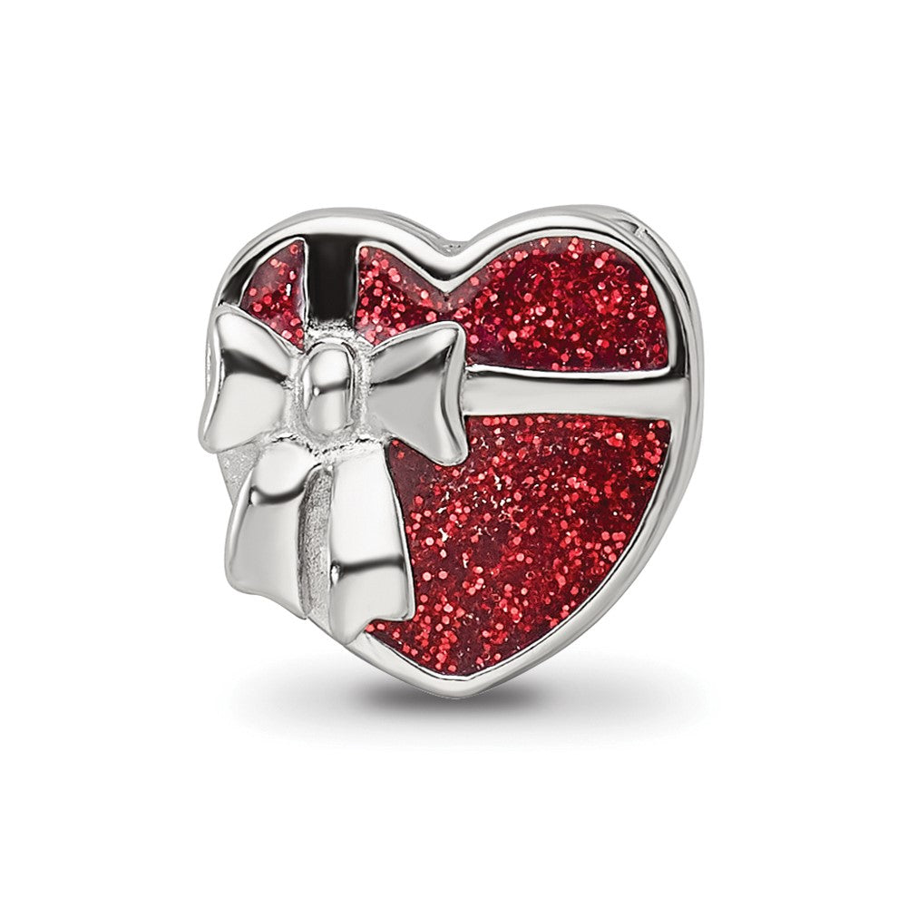 Sterling Silver Reflections Rhodium-plated Red Enameled Heart Bead