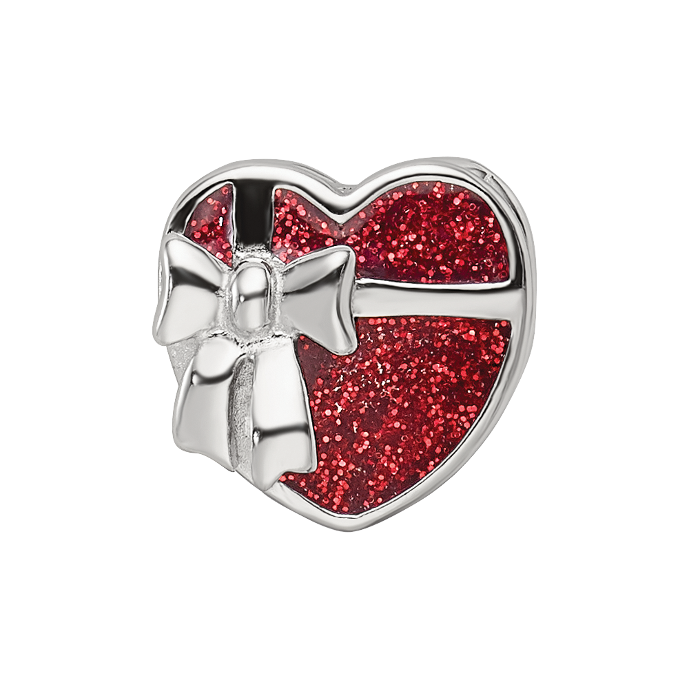 Sterling Silver Reflections Rhodium-plated Red Enameled Heart Bead