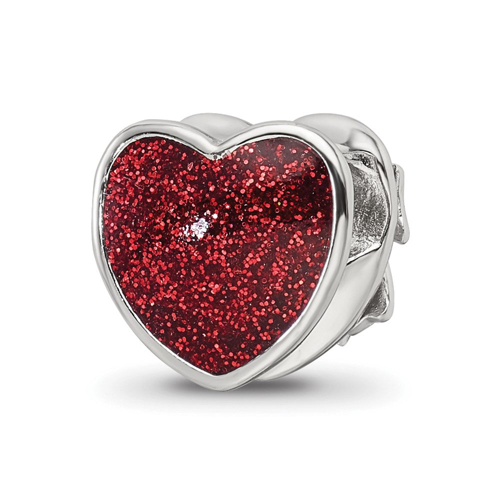 Sterling Silver Reflections Rhodium-plated Red Enameled Heart Bead