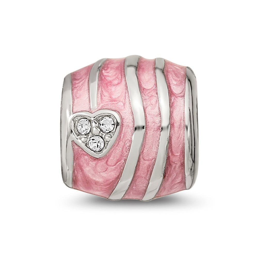 Sterling Silver Reflections Pink Enameled Crystal Hearts Bead