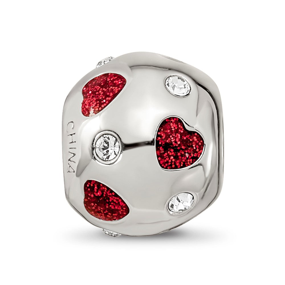 Sterling Silver Reflections Red Enameled Crystal Hearts Bead