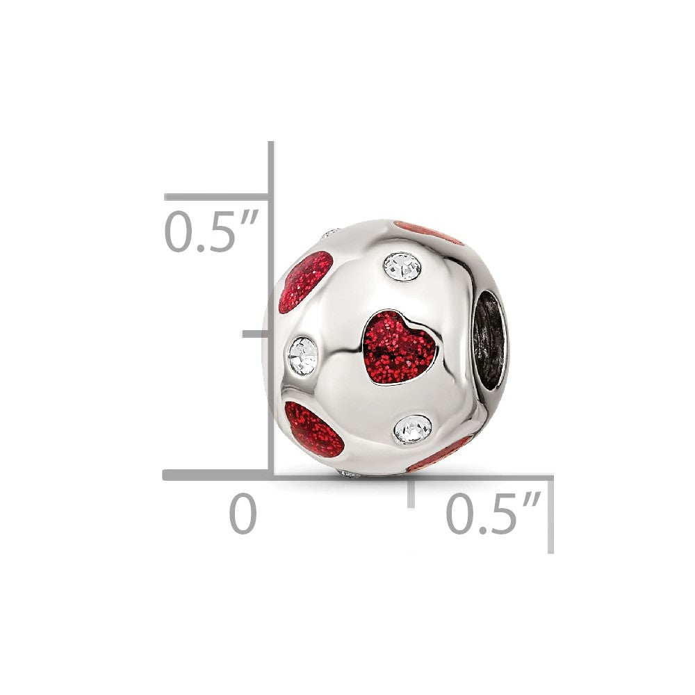 Sterling Silver Reflections Red Enameled Crystal Hearts Bead