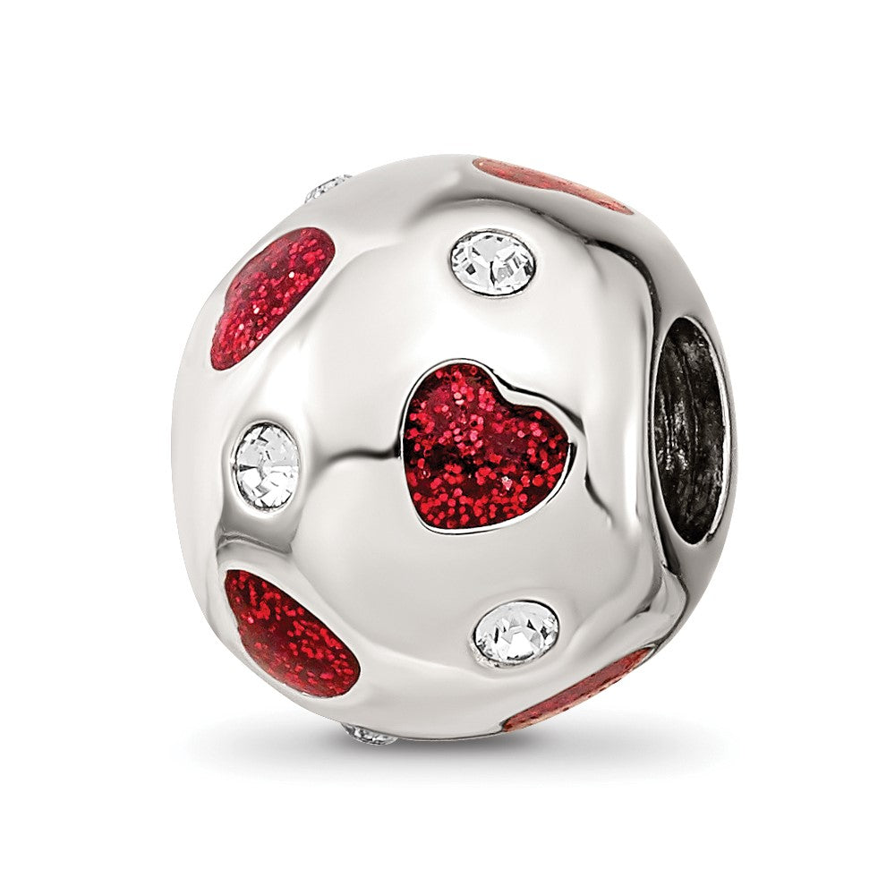Sterling Silver Reflections Red Enameled Crystal Hearts Bead