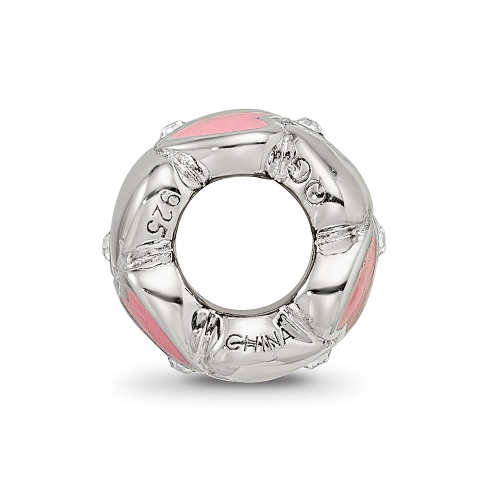 Sterling Silver Reflections Pink Enamel Crystal Hearts Bead