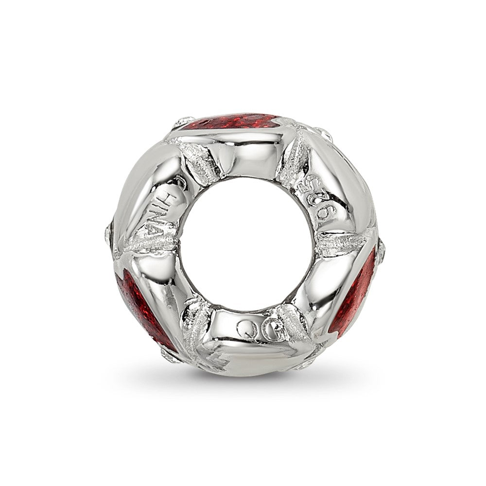 Sterling Silver Reflections Red Enamel Crystal Hearts Bead
