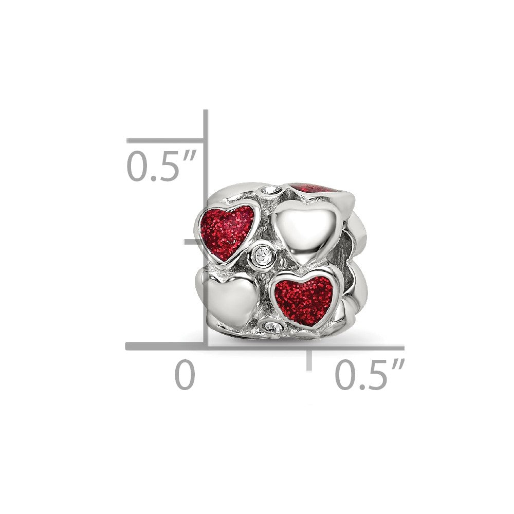 Sterling Silver Reflections Red Enamel Crystal Hearts Bead