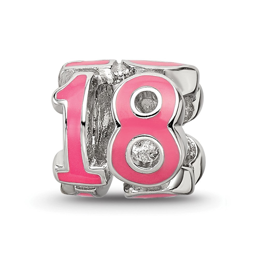 Sterling Silver Reflections Rhodium-plated Pink Enameled 18 Bead