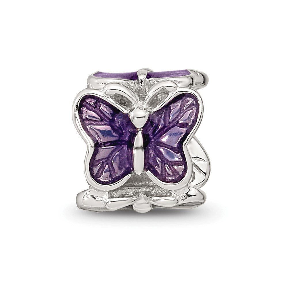 Sterling Silver Reflections Rh-plated Purple Enameled Butterfly Bead