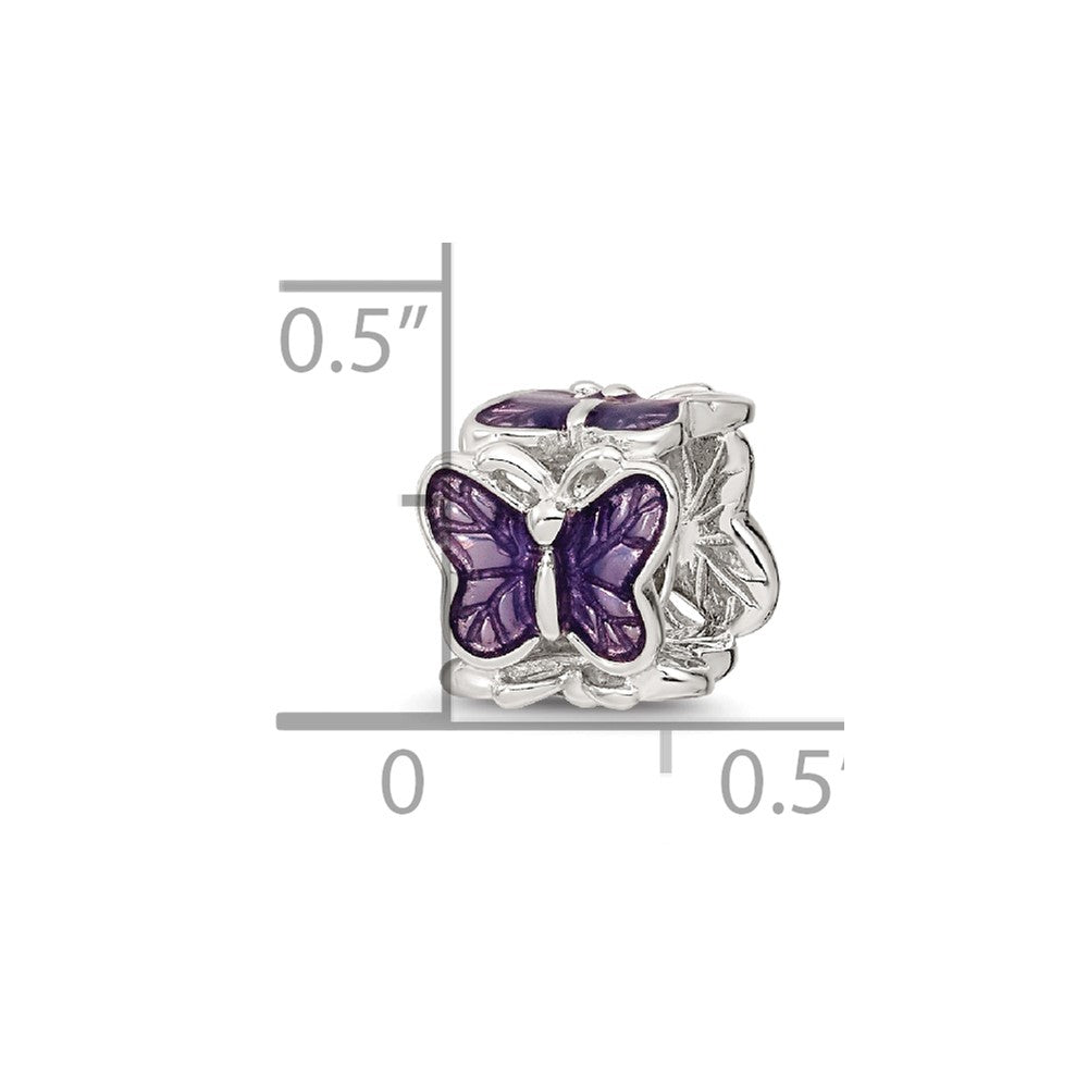 Sterling Silver Reflections Rh-plated Purple Enameled Butterfly Bead