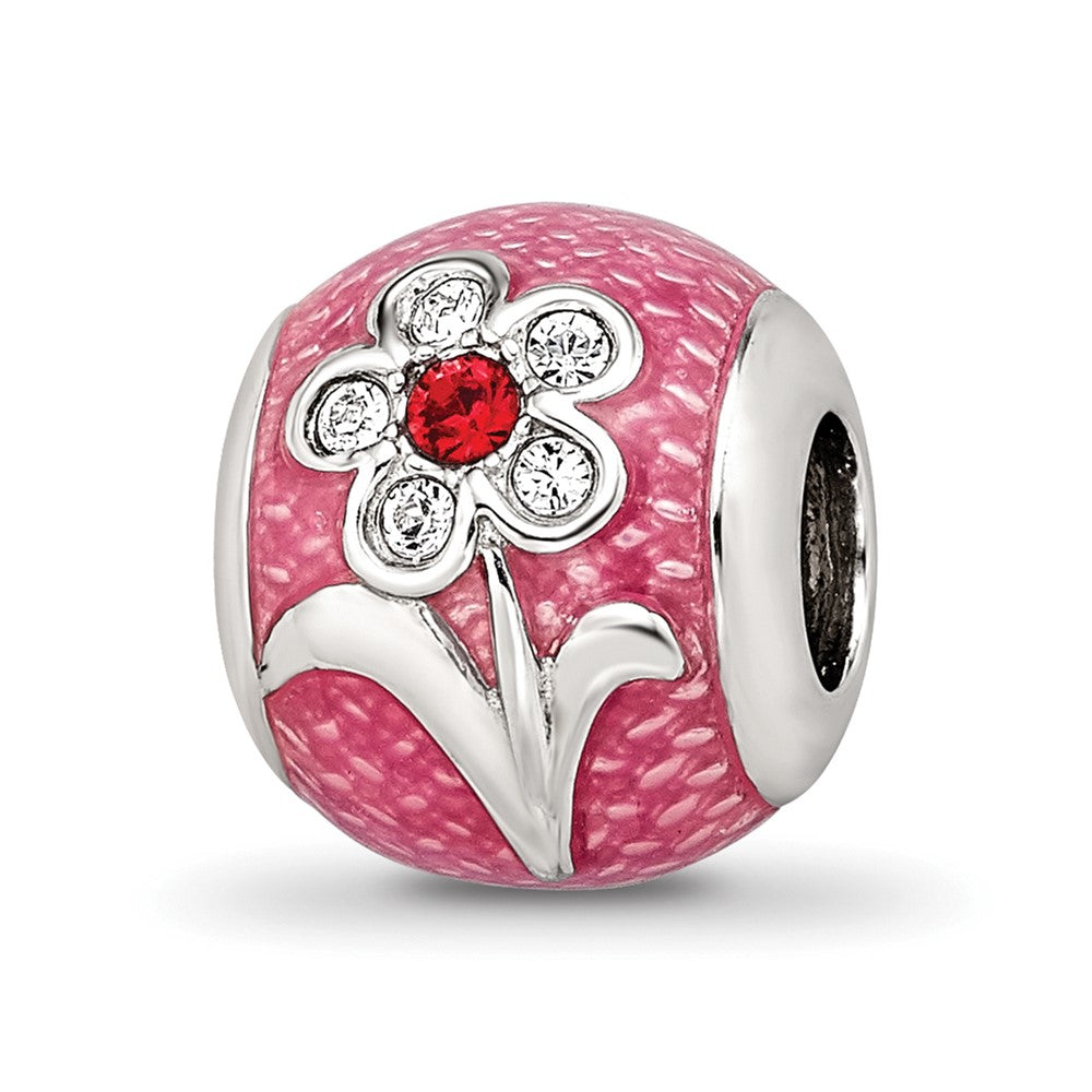 Sterling Silver Reflections Pink Enamel with Crystals Flower Bead