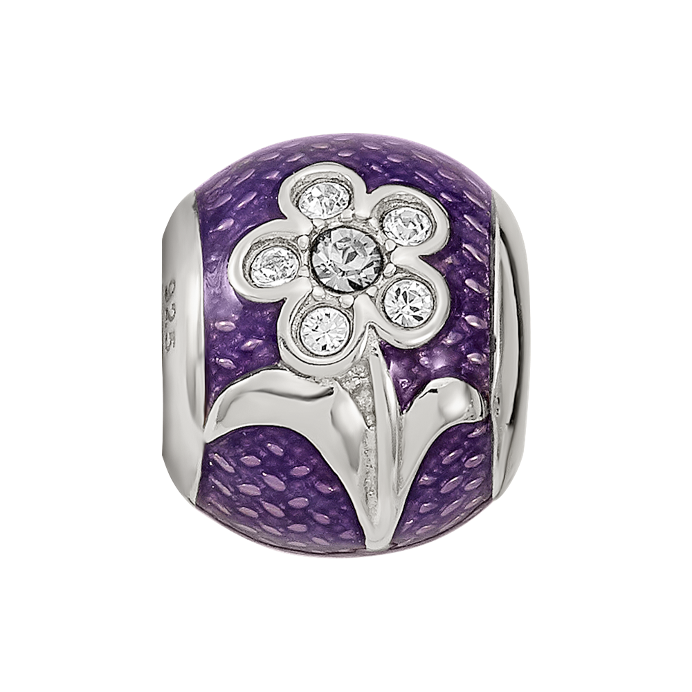 Sterling Silver Reflections Purple Enam with crystals Flower Bead