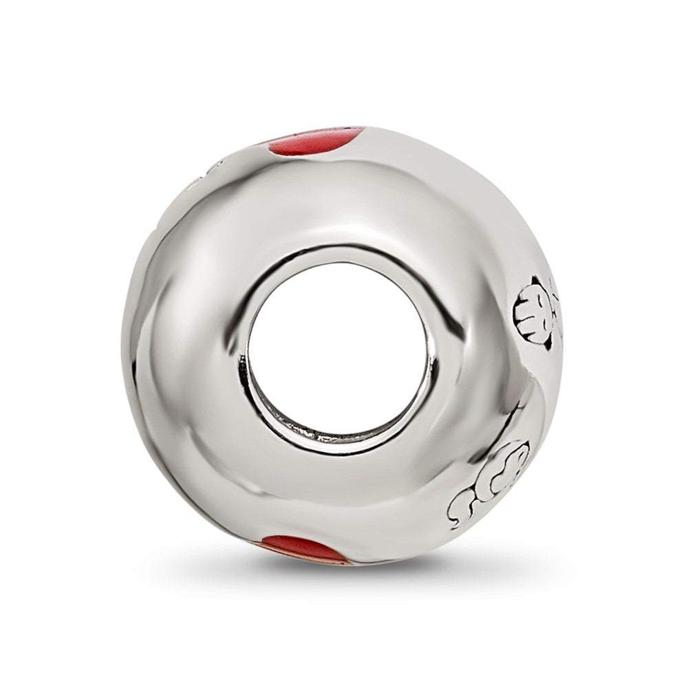 Sterling Silver Reflections Rh-plated Black & Red Enamel I LOVE U Bead