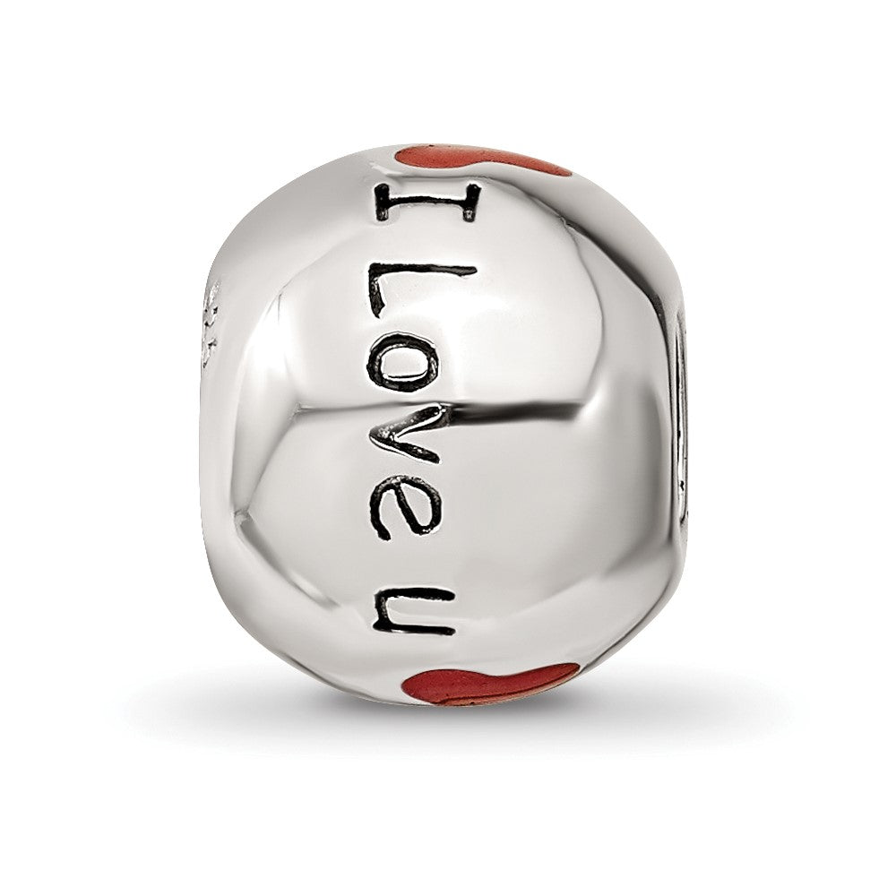 Sterling Silver Reflections Rh-plated Black & Red Enamel I LOVE U Bead