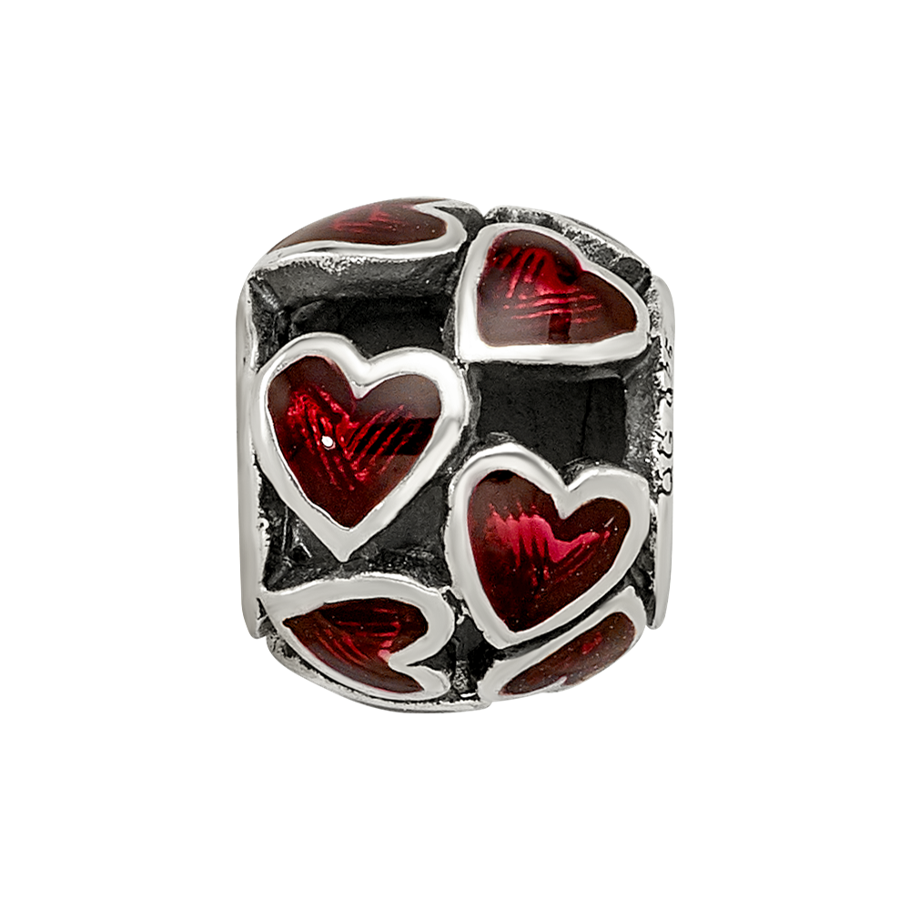 Sterling Silver Reflections Red Enamel Filigree Heart Bead