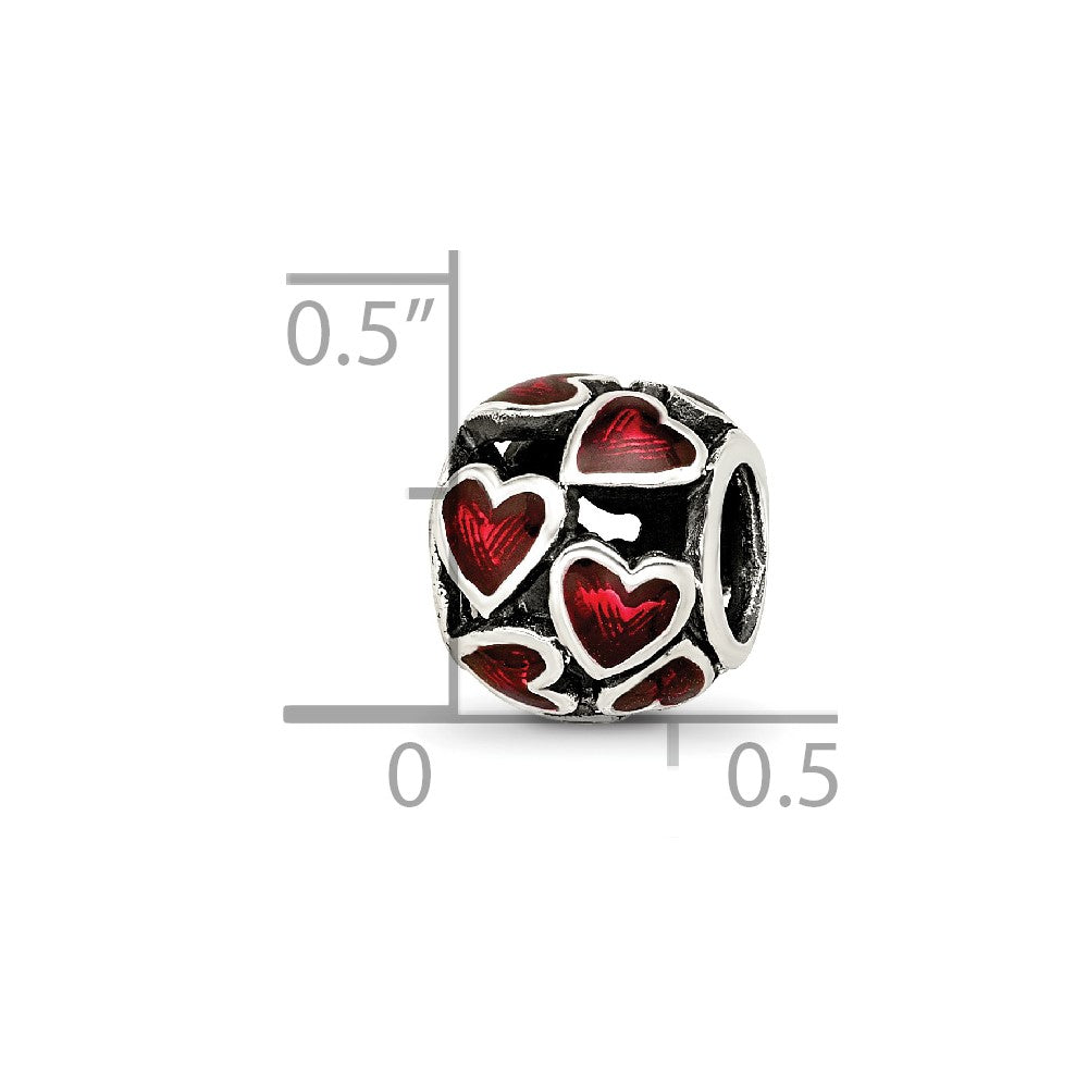 Sterling Silver Reflections Red Enamel Filigree Heart Bead