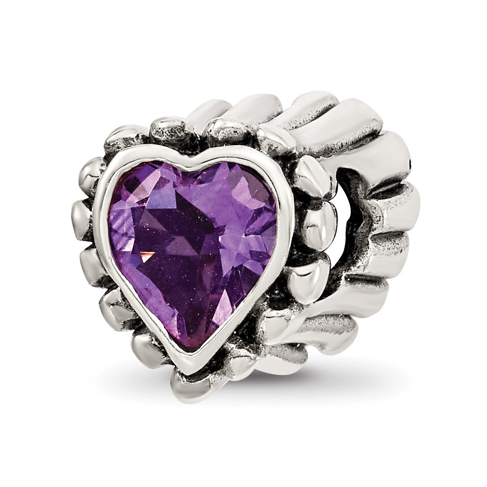 Sterling Silver Reflections Amethyst Heart Bead