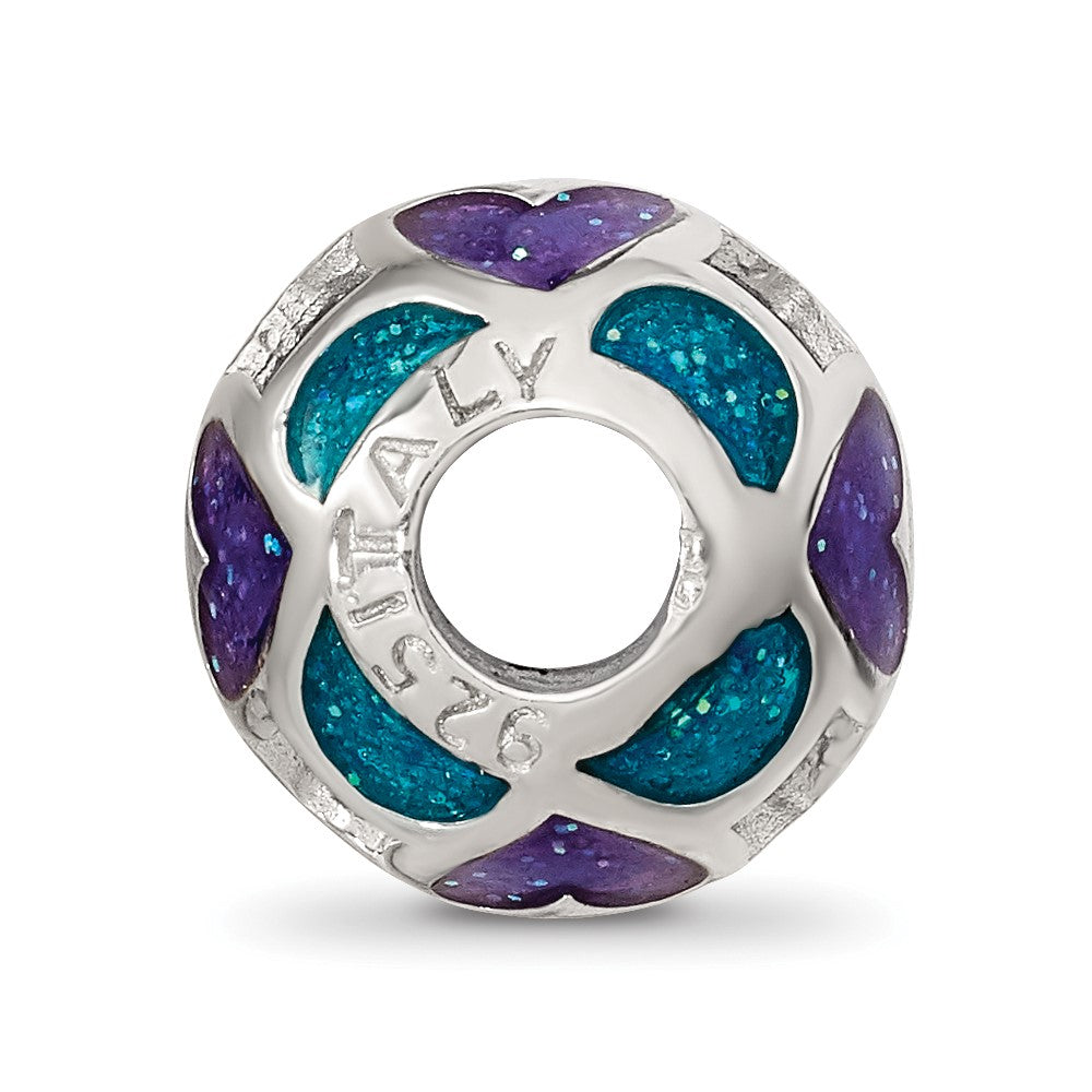 Sterling Silver Reflections Blue/Purple Heart Enameled Bead
