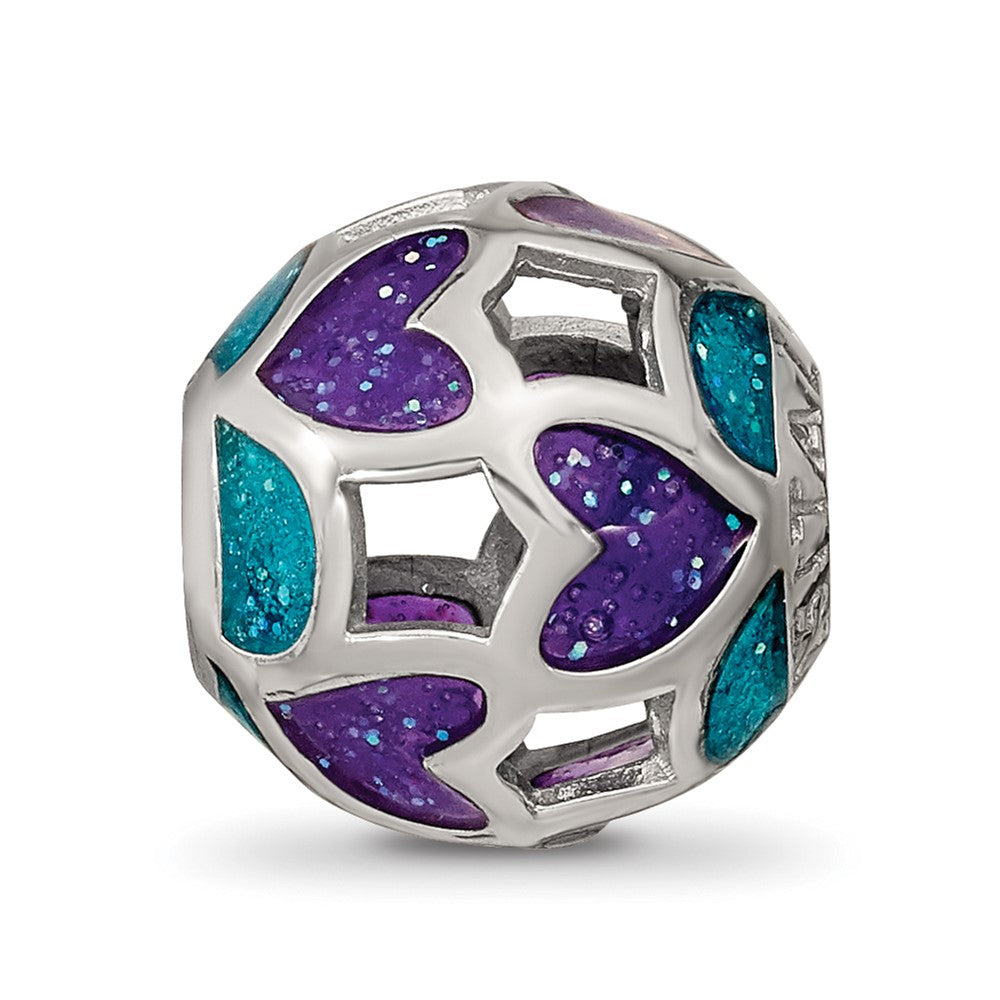 Sterling Silver Reflections Blue/Purple Heart Enameled Bead