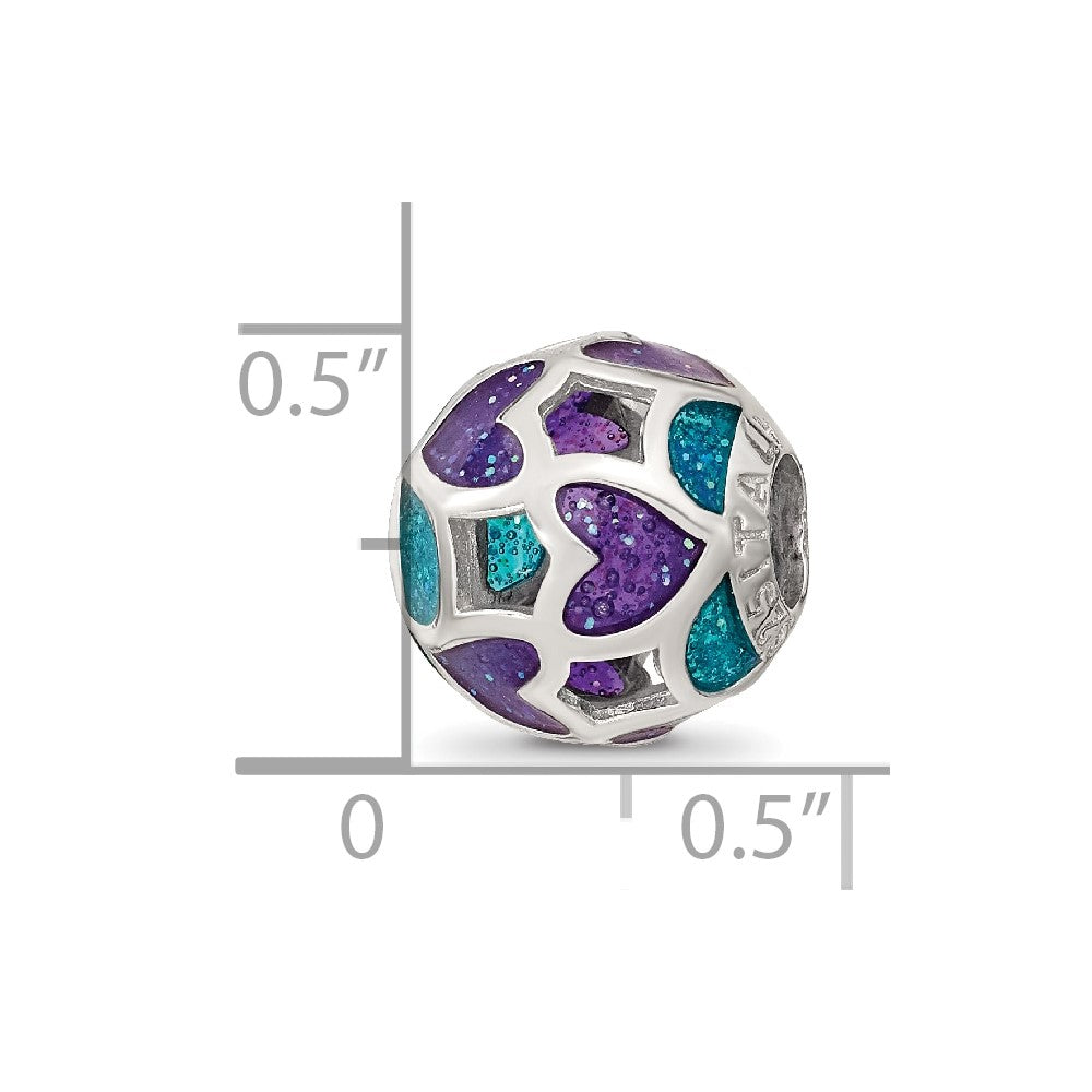 Sterling Silver Reflections Blue/Purple Heart Enameled Bead