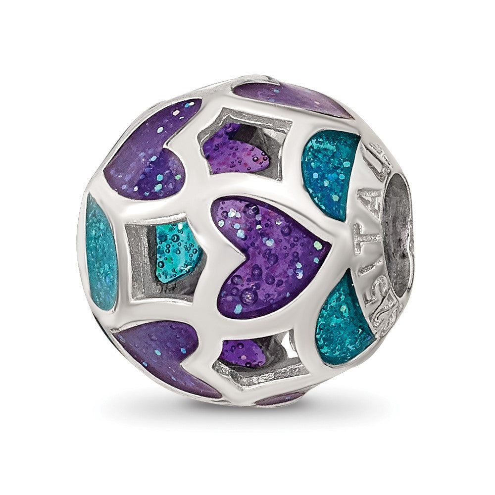 Sterling Silver Reflections Blue/Purple Heart Enameled Bead