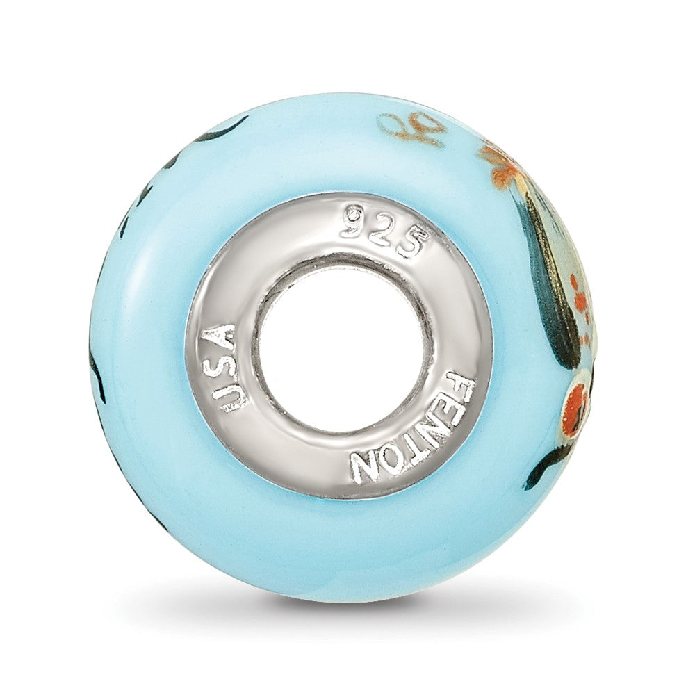 Ster.Silver Reflections Blue Hand Painted Wisdom Owl Fenton Glass Bead
