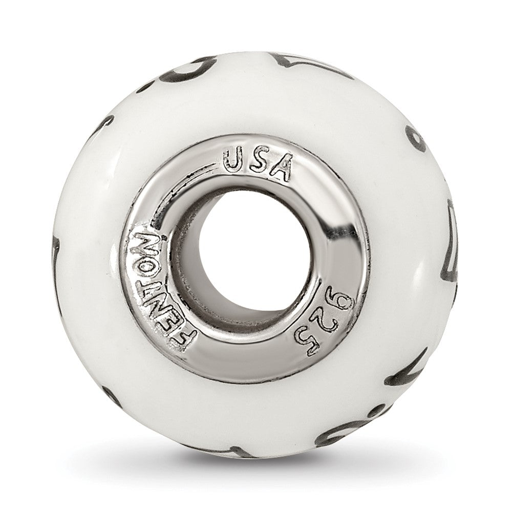 Ster.Silver Reflections White Hand Painted Music Notes Fenton Glass Bead