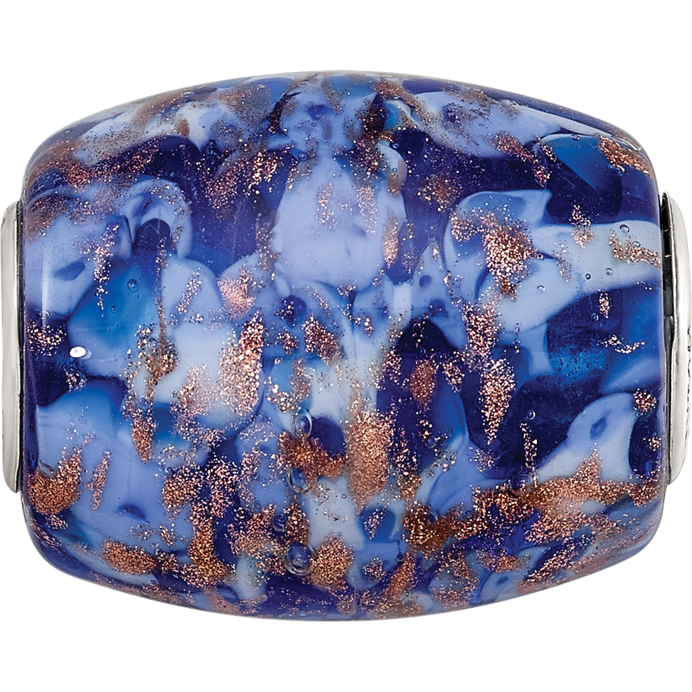 Ster.Silver Reflections Blue with Glitter Danube Fenton Glass Bead