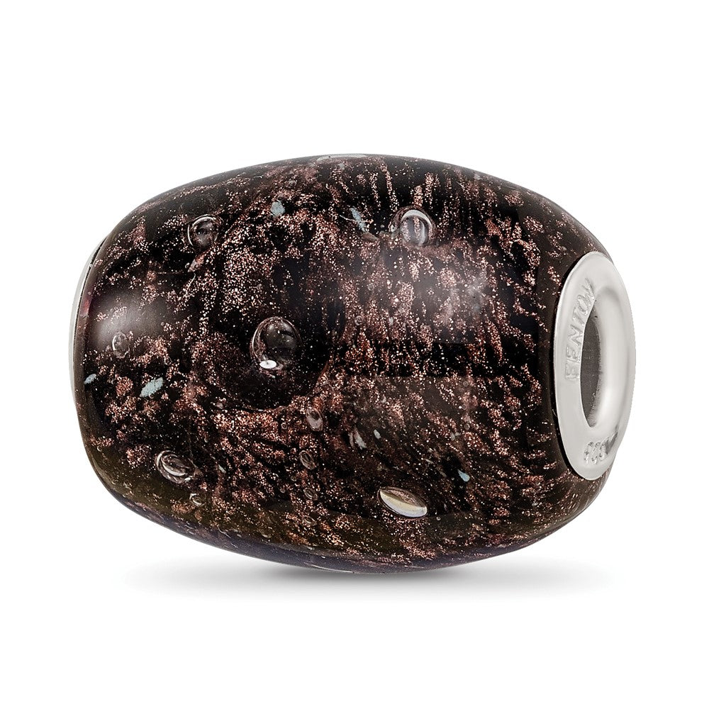 Ster.Silver Reflections Black Glitter Midnight Illusions Fenton Glass Bead