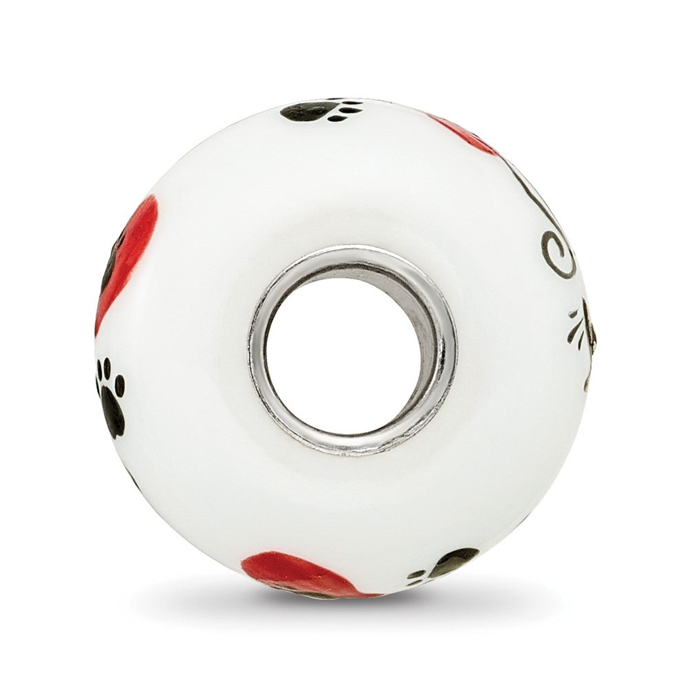 Ster.Silver Reflections White Hand Painted Cat Paws Fenton Glass Bead