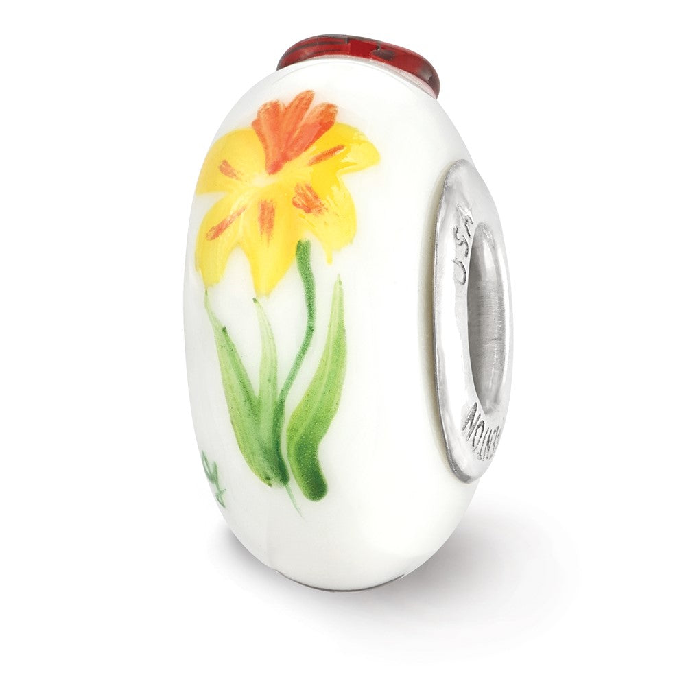Ster.Silver Reflections Hand Painted Alpha Sigma Alpha Fenton Glass Bead