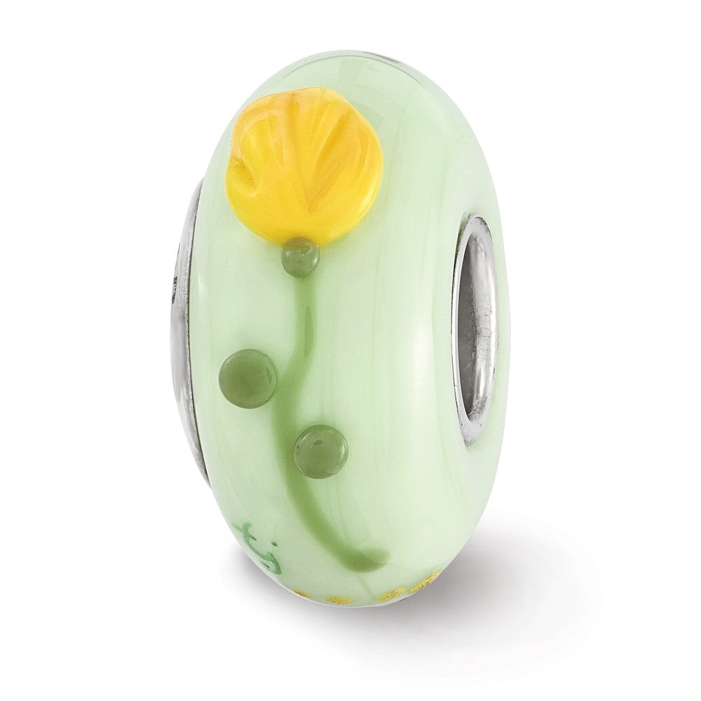 Ster.Silver Reflections Hand Painted Alpha Sigma Tau Fenton Glass Bead