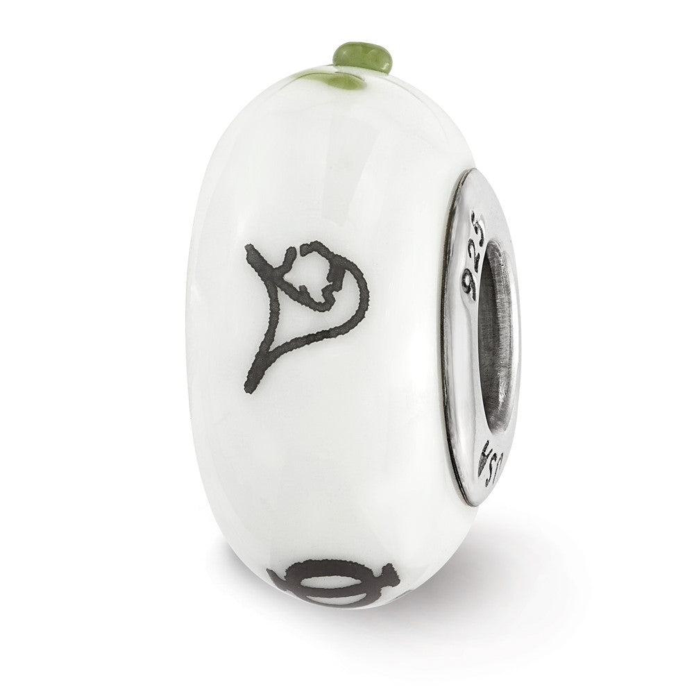 Ster.Silver Reflections Hand Painted Phi Sigma Sigma Fenton Glass Bead