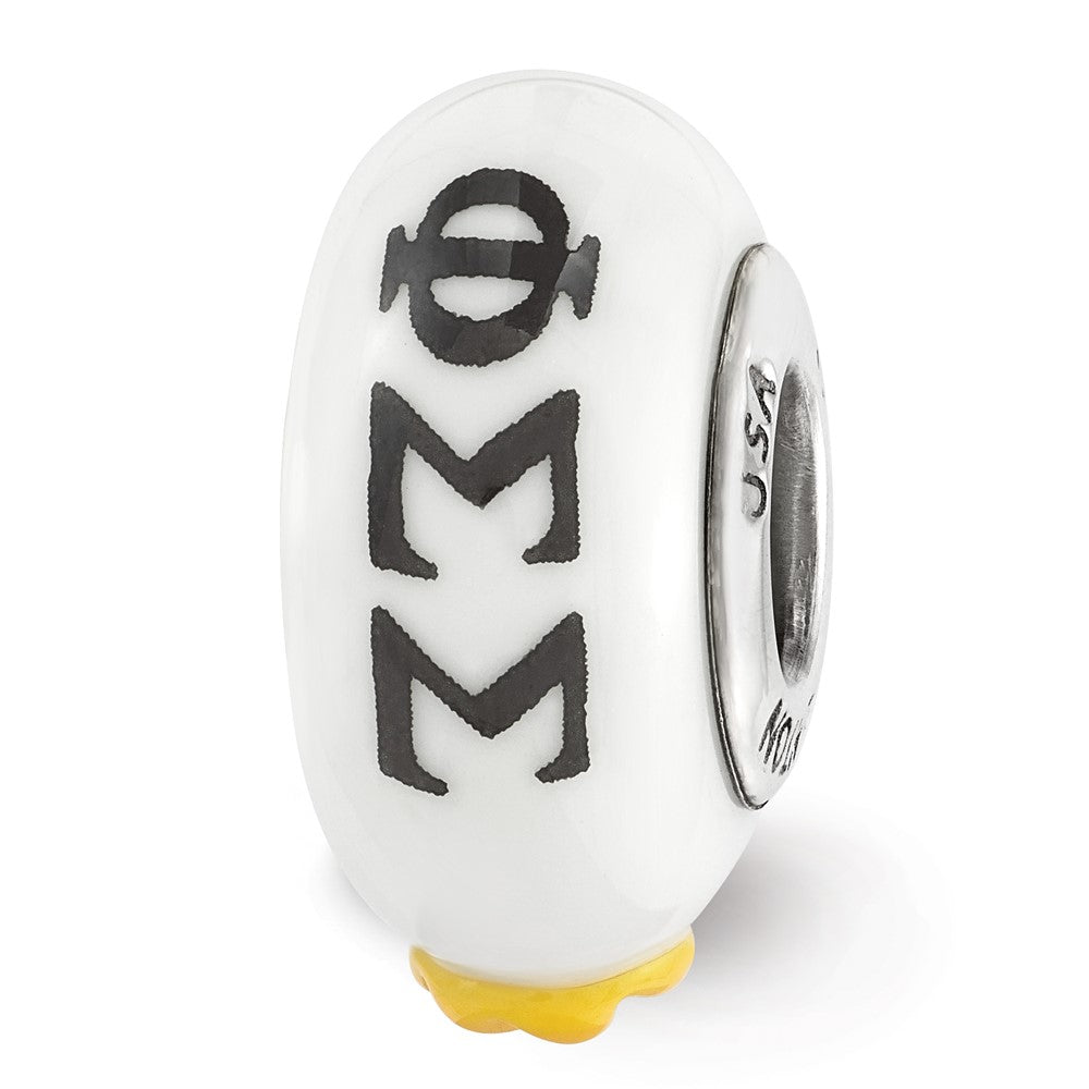 Ster.Silver Reflections Hand Painted Phi Sigma Sigma Fenton Glass Bead