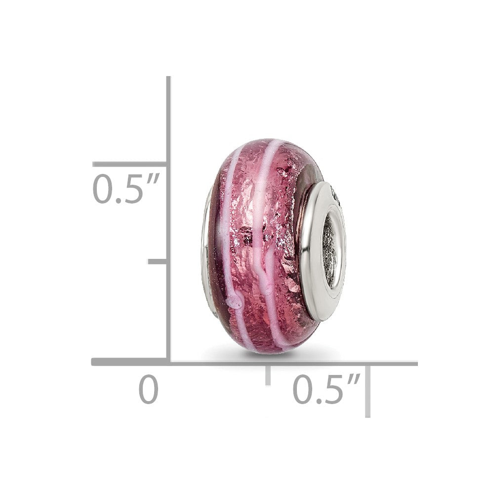 Sterling Silver Reflections Dark Pink Hand-blown Glass Bead