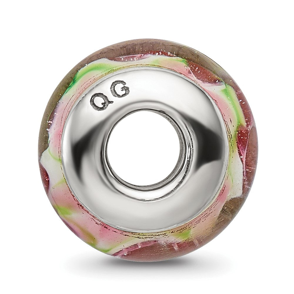 Sterling Silver Reflections Pink/Green Hand-blown Glass Bead