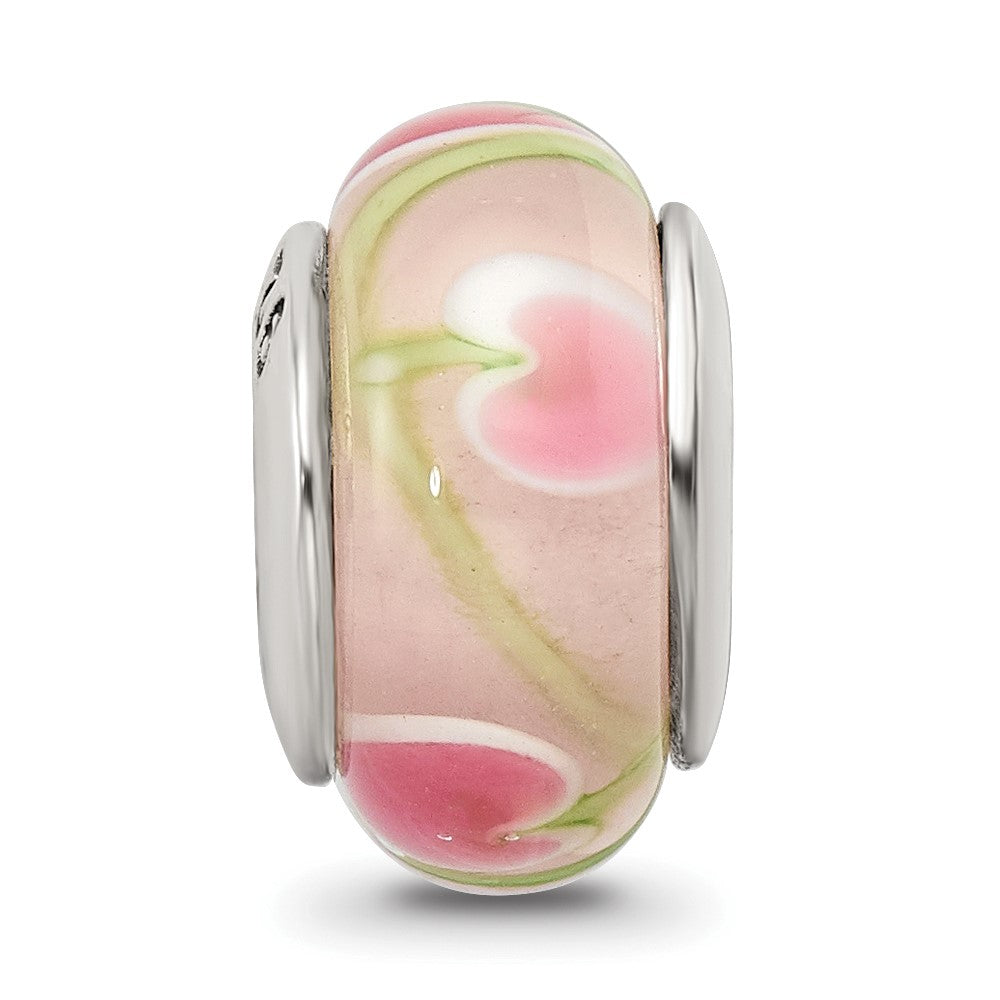 Sterling Silver Reflections Pink/Green Hand-blown Glass Bead