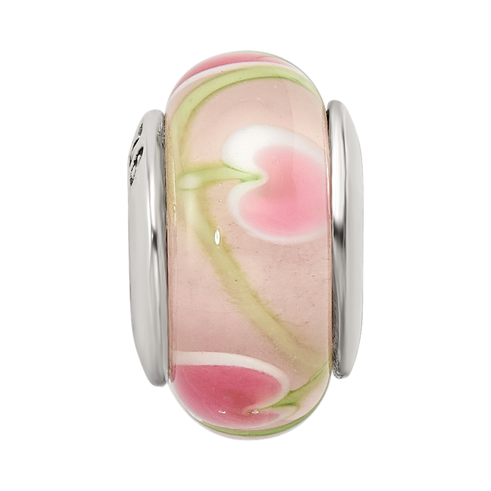 Sterling Silver Reflections Pink/Green Hand-blown Glass Bead