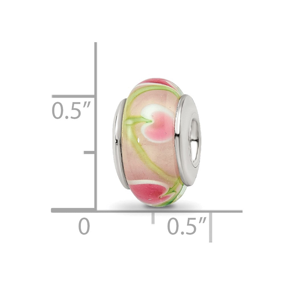Sterling Silver Reflections Pink/Green Hand-blown Glass Bead