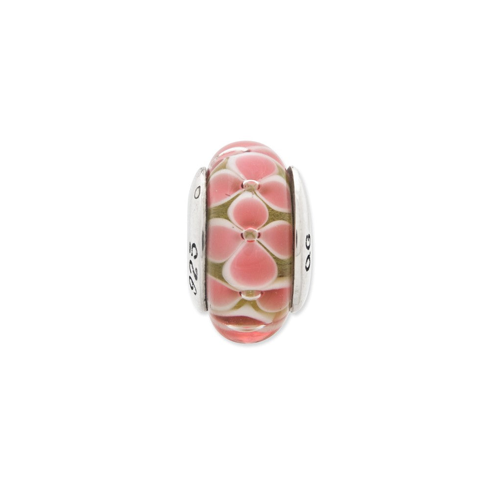 Sterling Silver Reflections Pink Floral Hand-blown Glass Bead